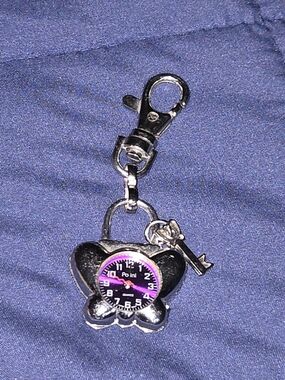Polini Purple Dial Quartz Butterfly Key Locket Key Chain Watch